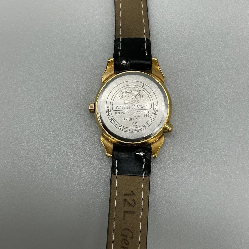 Vintage Timex Indiglo Womens Watch 25mm Black Dial Gold Tone Date New Battery
